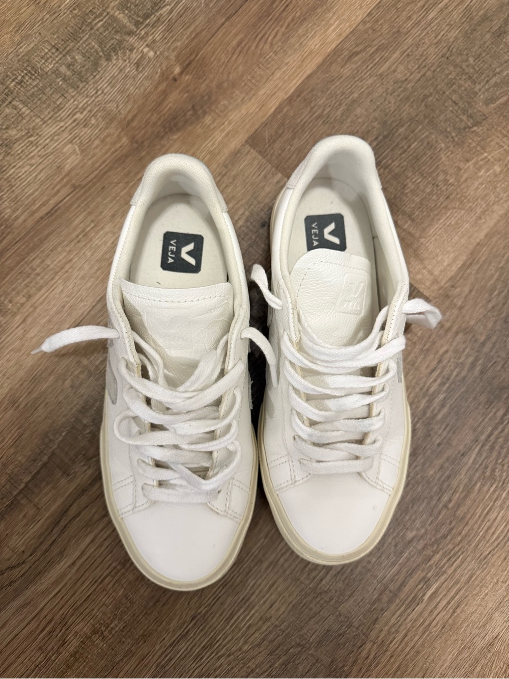 Veja White Leather Women's Low-Top Sneakers with Light Gray Accents - Picture 2 of 6